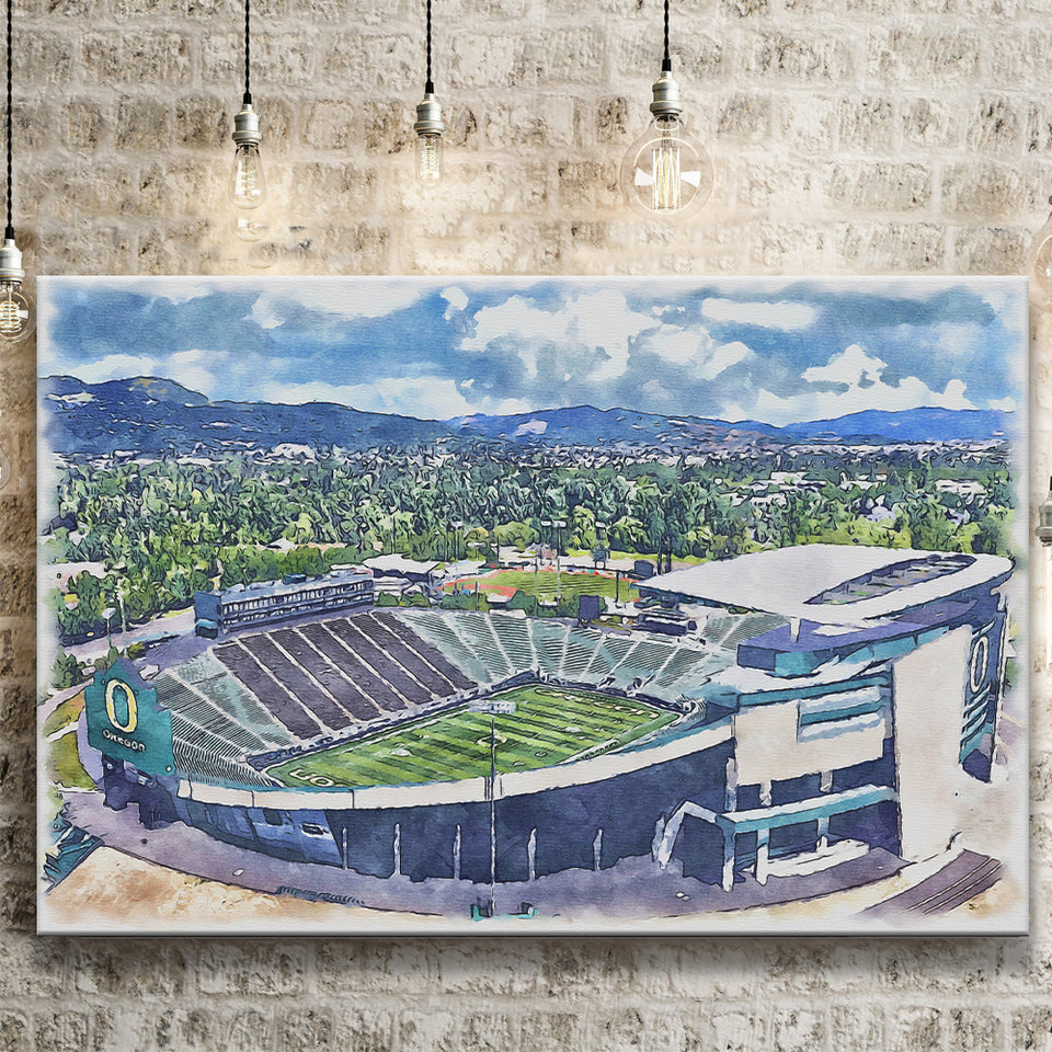 Autzen Stadium Oregon Football Stadium Watercolor Football, Sport Art Prints Fan Gift, Canvas Prints Wall Art Decor