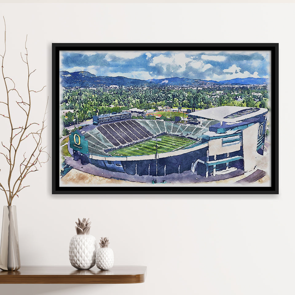 Autzen Stadium Oregon Football Stadium Watercolor Football, Sport Art Prints Fan Gift, Framed Canvas Prints Wall Art Decor