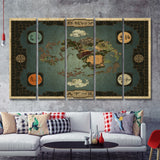 Avatar The Last Airbender World Map 5 Piece B Multi Panels Canvas Prints Wall Art - Painting Canvas,Wall Decor