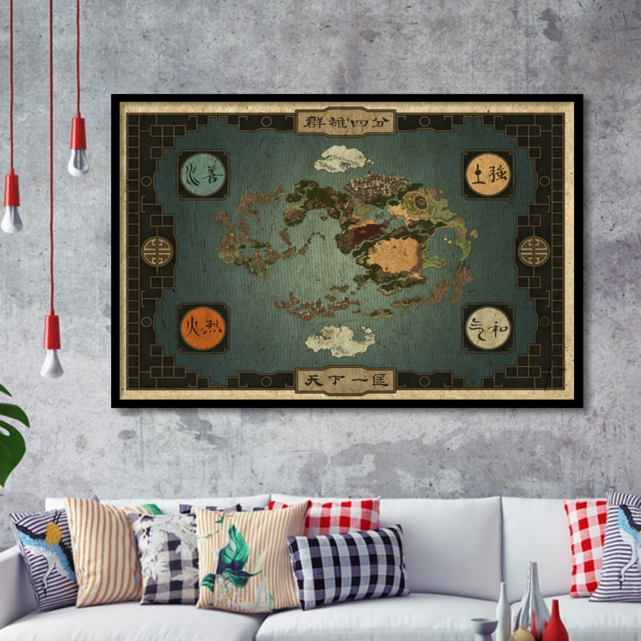 Avatar The Last Airbender World Map Framed Art Print Wall Decor - Painting Art, Framed Picture, Home Decor