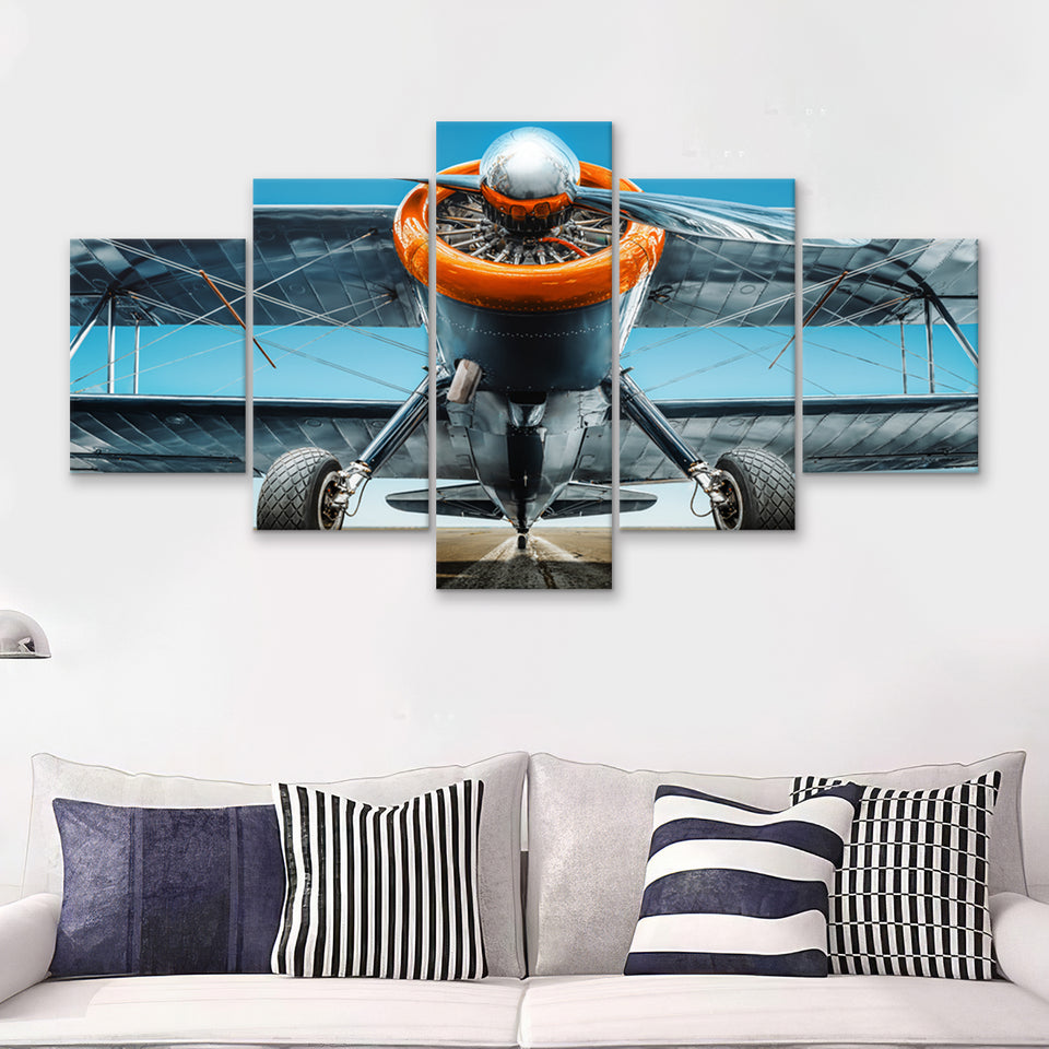 Aviation Biplane Sports Aircraft Mural 5 Piece Canvas Prints Wall Art Decor - Painting Canvas, Multi Panels