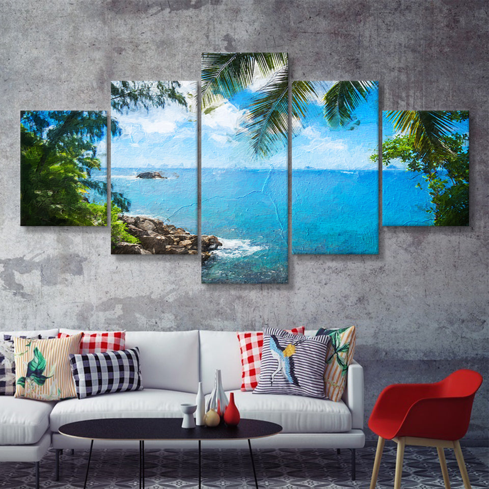 Awesome Tropical Island 5 Piece Canvas Prints Wall Art Decor - Painting Canvas, Multi Panels
