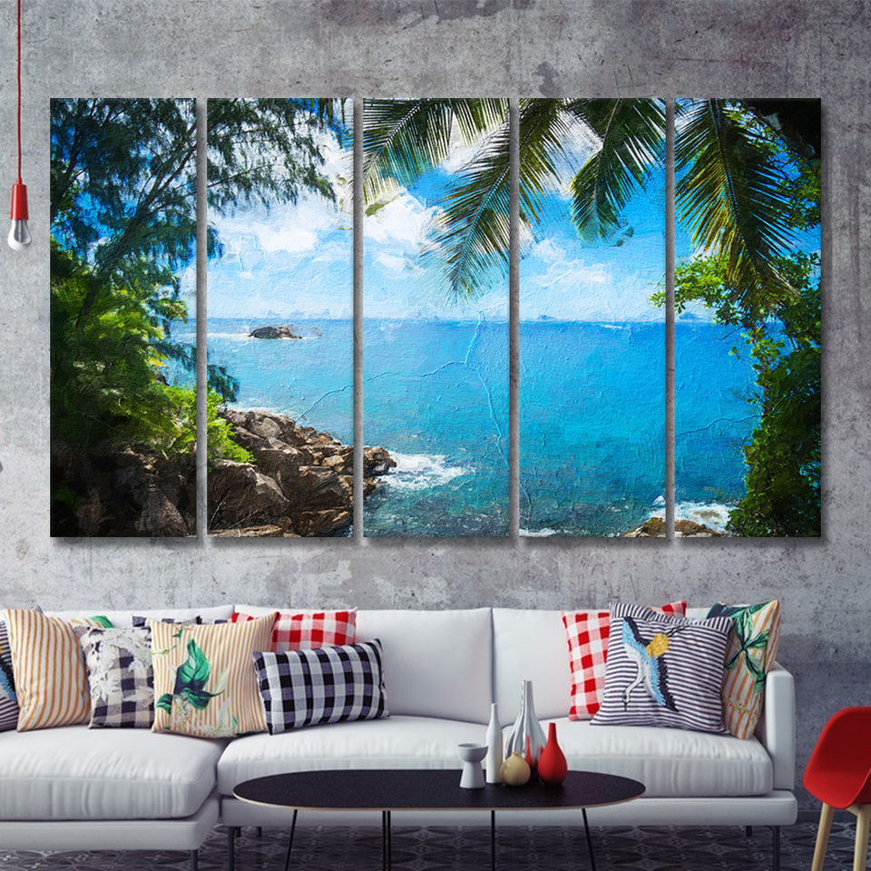 Awesome Tropical Island 5 Piece B Canvas Prints Wall Art Decor - Painting Canvas, Multi Panels