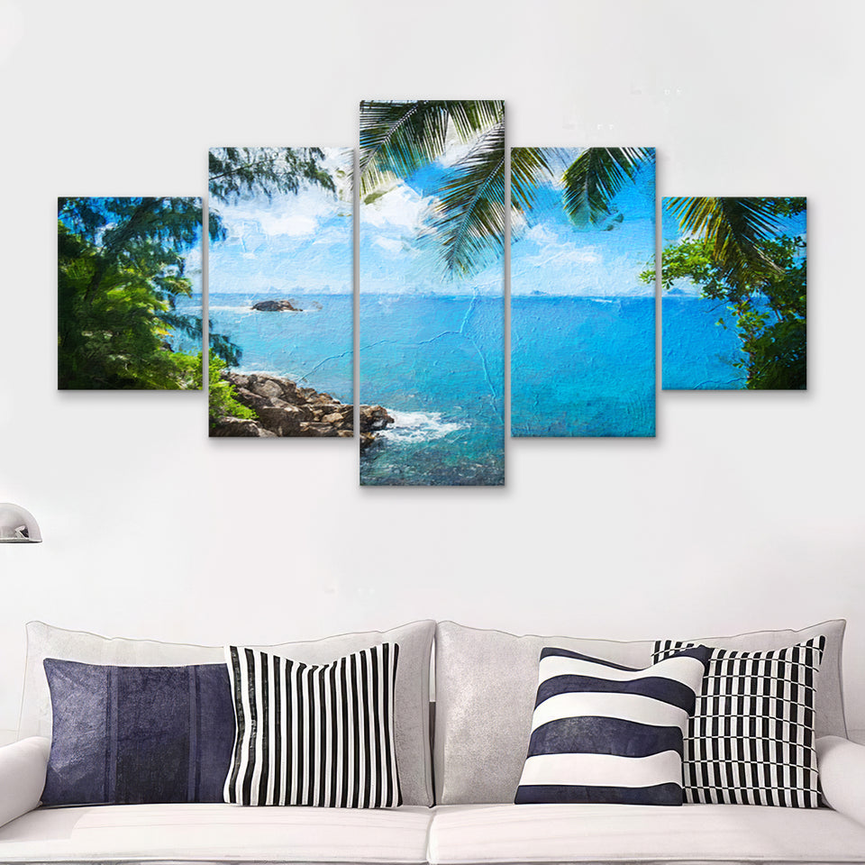 Awesome Tropical Island 5 Piece Canvas Prints Wall Art Decor - Painting Canvas, Multi Panels