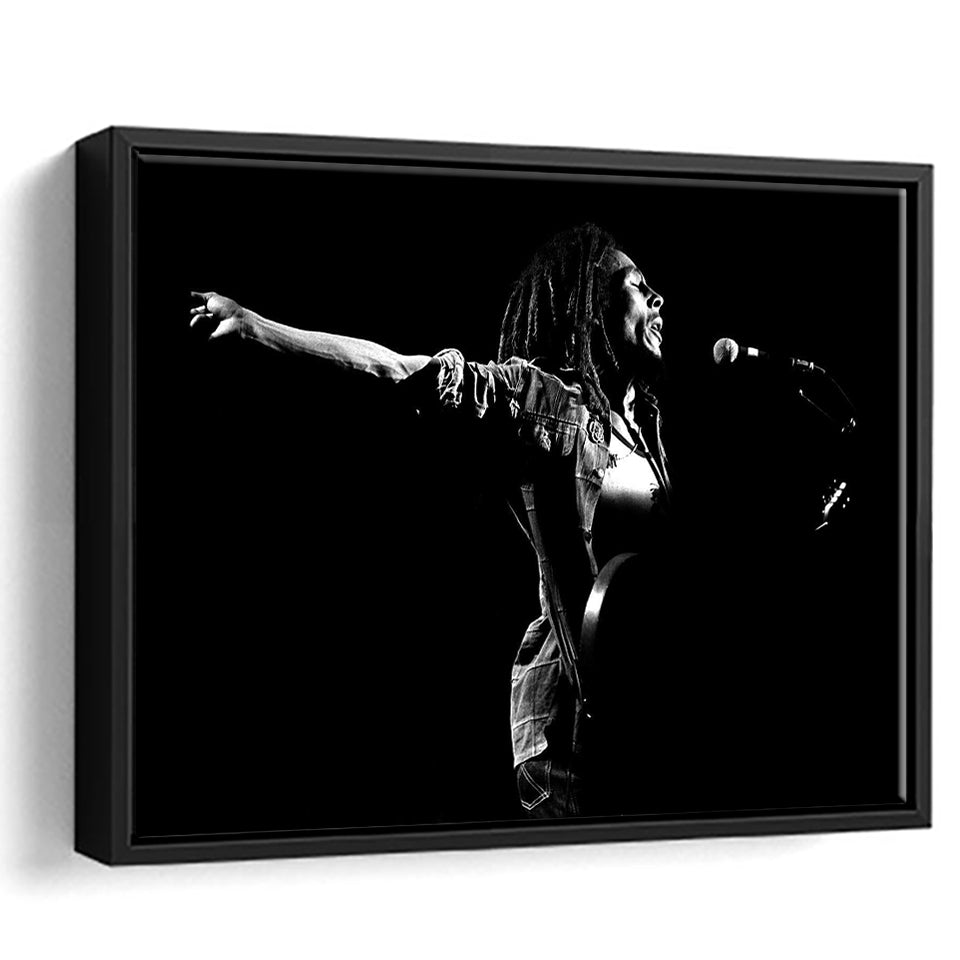B.Marley Concert Vintage Art Black And White Framed Canvas Prints Wall Art, Floating Frame, Large Canvas Home Decor