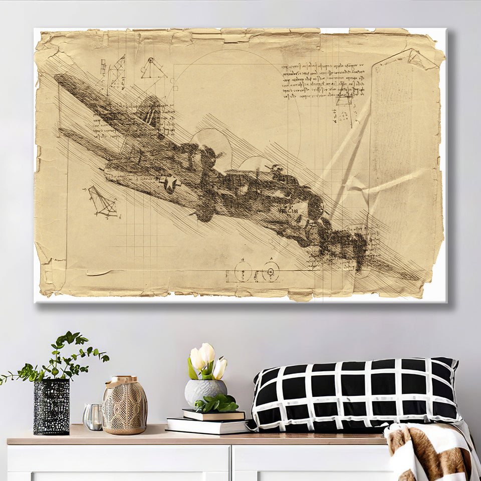 B17 Gunship Avion Bombardero Nubes Plane Canvas Prints Wall Art - Painting Canvas, Painting Prints, Wall Home Decor, Prints for Sale