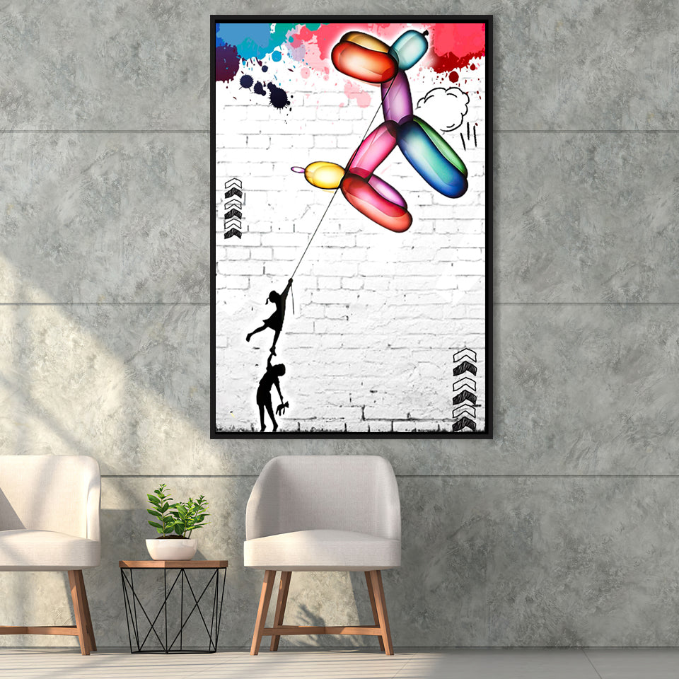 Balloon Dog Banksy Graffiti Art Framed Canvas Prints Wall Art Decor - Painting Canvas, Floating Frame, Framed Picture