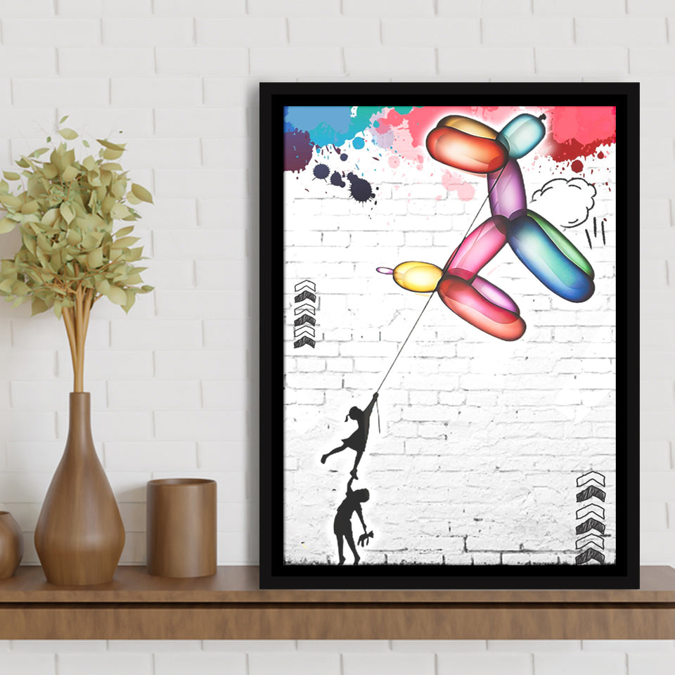 Balloon Dog Banksy Graffiti Art Framed Canvas Prints Wall Art Decor - Painting Canvas, Floating Frame, Framed Picture