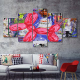 Balloon Dog Graffiti Art Canvas 5 Pieces Prints Wall Art Decor - Painting Canvas, Multi Panels, Canvas Print