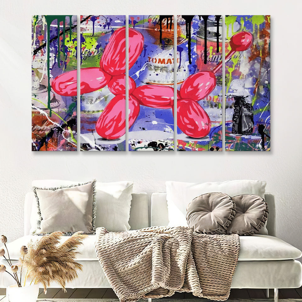 Balloon Dog Graffiti Art Canvas 5 Piece B Prints Wall Art Decor - Painting Canvas, Multi Panels, Canvas Prints