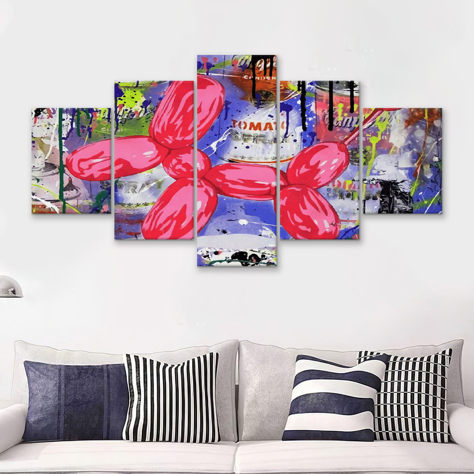 Balloon Dog Graffiti Art Canvas 5 Pieces Prints Wall Art Decor - Painting Canvas, Multi Panels, Canvas Print