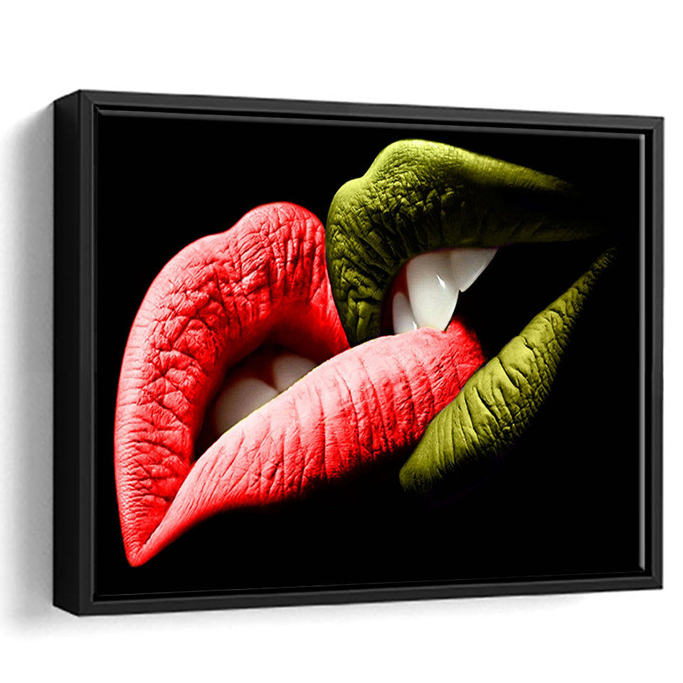 Bite My Lips Framed Canvas Prints Wall Art Home Decor - Painting Canvas, Black Frame, Framed Picture