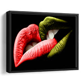 Bite My Lips Framed Canvas Prints Wall Art Home Decor - Painting Canvas, Black Frame, Framed Picture
