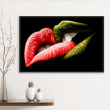 Bite My Lips Framed Canvas Prints Wall Art Home Decor - Painting Canvas, Black Frame, Framed Picture