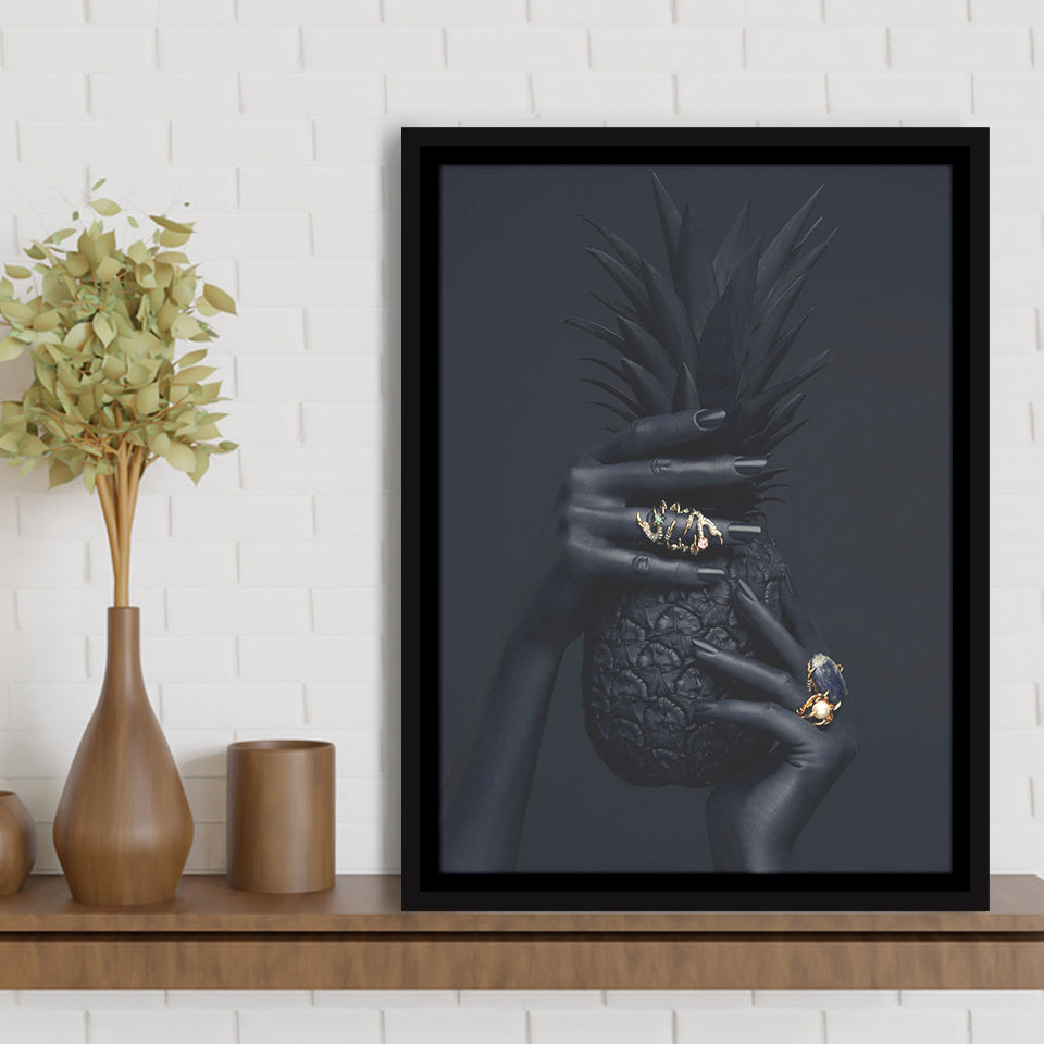 Black Pineapple Framed Canvas Prints Wall Art Home Decor - Painting Canvas,Black Frame, Ready to hang