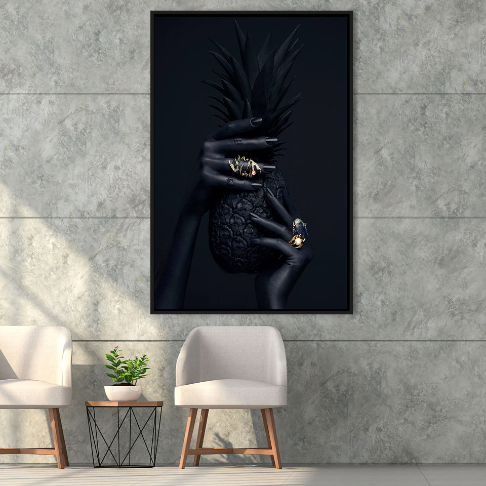 Black Pineapple Framed Canvas Prints Wall Art Home Decor - Painting Canvas,Black Frame, Ready to hang