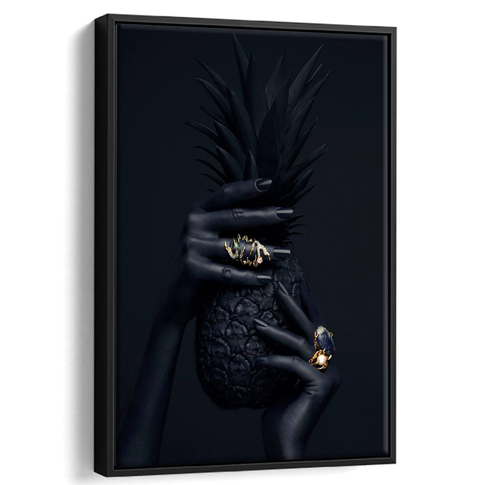 Black Pineapple Framed Canvas Prints Wall Art Home Decor - Painting Canvas,Black Frame, Ready to hang