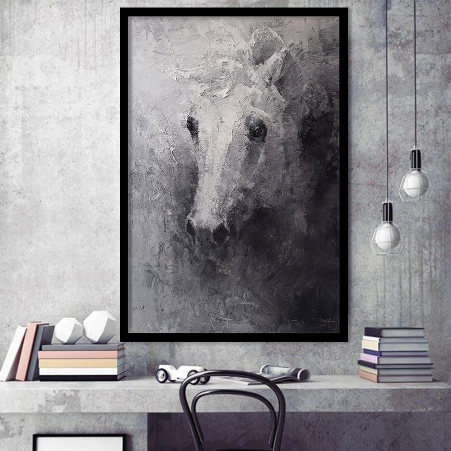 Black White Abstract Horse Painting Framed Art Prints Wall Decor - Painting Art, Home Decor, Black Frame, Prints for Sale