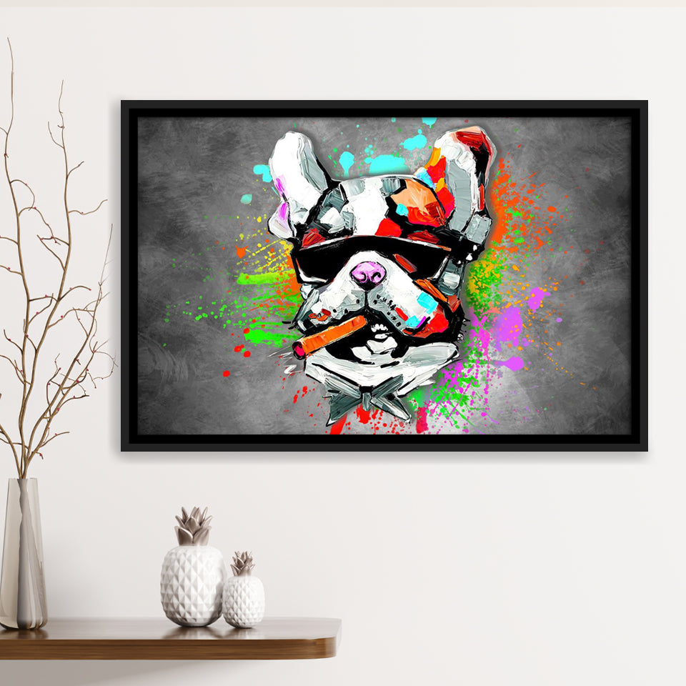 Bulldog Colorful Smoking Art Framed Canvas Prints Wall Art Decor - Painting Canvas, Floating Frame, Framed Picture