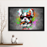 Bulldog Colorful Smoking Art Framed Canvas Prints Wall Art Decor - Painting Canvas, Floating Frame, Framed Picture