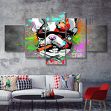 Bulldog Colorful Smoking Art Canvas 5 Pieces Prints Wall Art Decor - Painting Canvas, Multi Panels, Canvas Print