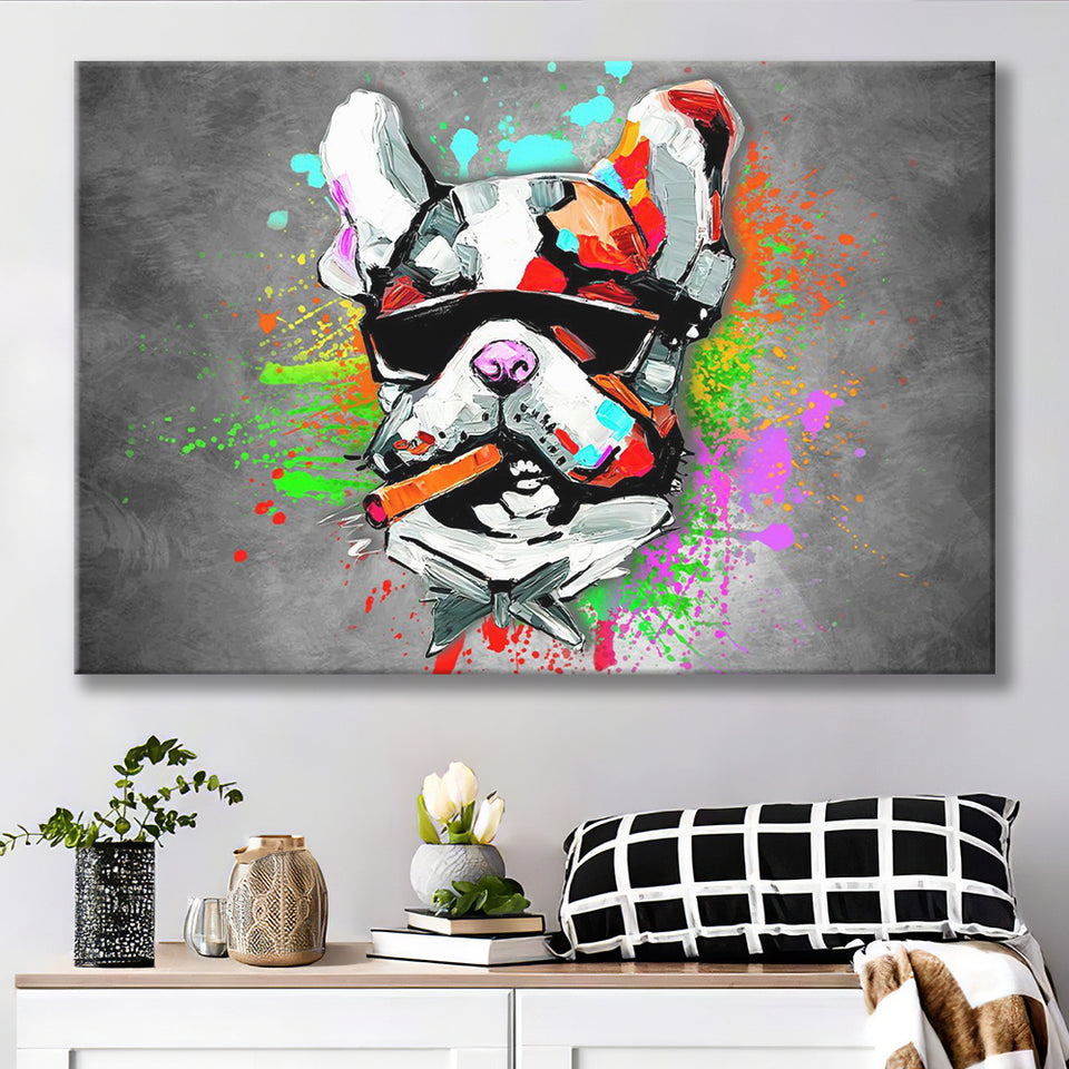 Bulldog Colorful Smoking Art Canvas Prints Wall Art Decor - Painting Canvas, Home Decor, Art Print, Art For Sale