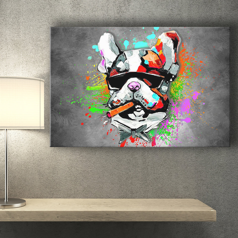Bulldog Colorful Smoking Art Canvas Prints Wall Art Decor - Painting Canvas, Home Decor, Art Print, Art For Sale