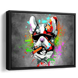 Bulldog Colorful Smoking Art Framed Canvas Prints Wall Art Decor - Painting Canvas, Floating Frame, Framed Picture