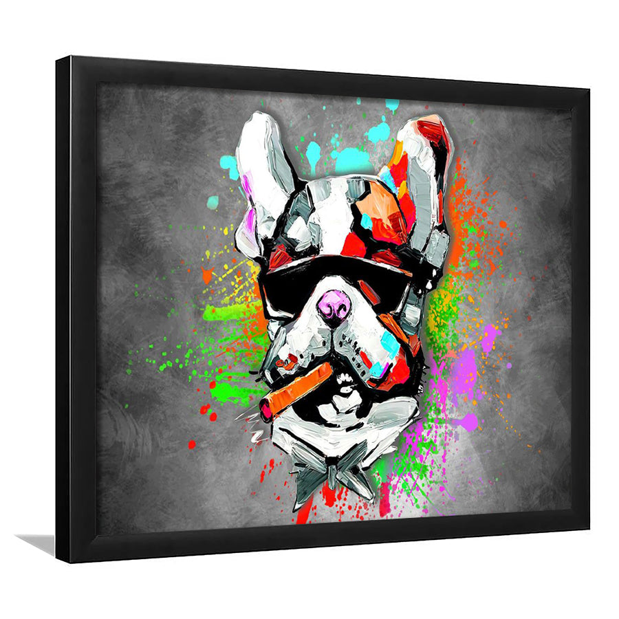 Bulldog Colorful Smoking Art Framed Art Print Wall Decor - Painting Art, Wall Art Decor, Framed Picture, Black Frame