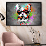 Bulldog Colorful Smoking Art Framed Canvas Prints Wall Art Decor - Painting Canvas, Floating Frame, Framed Picture
