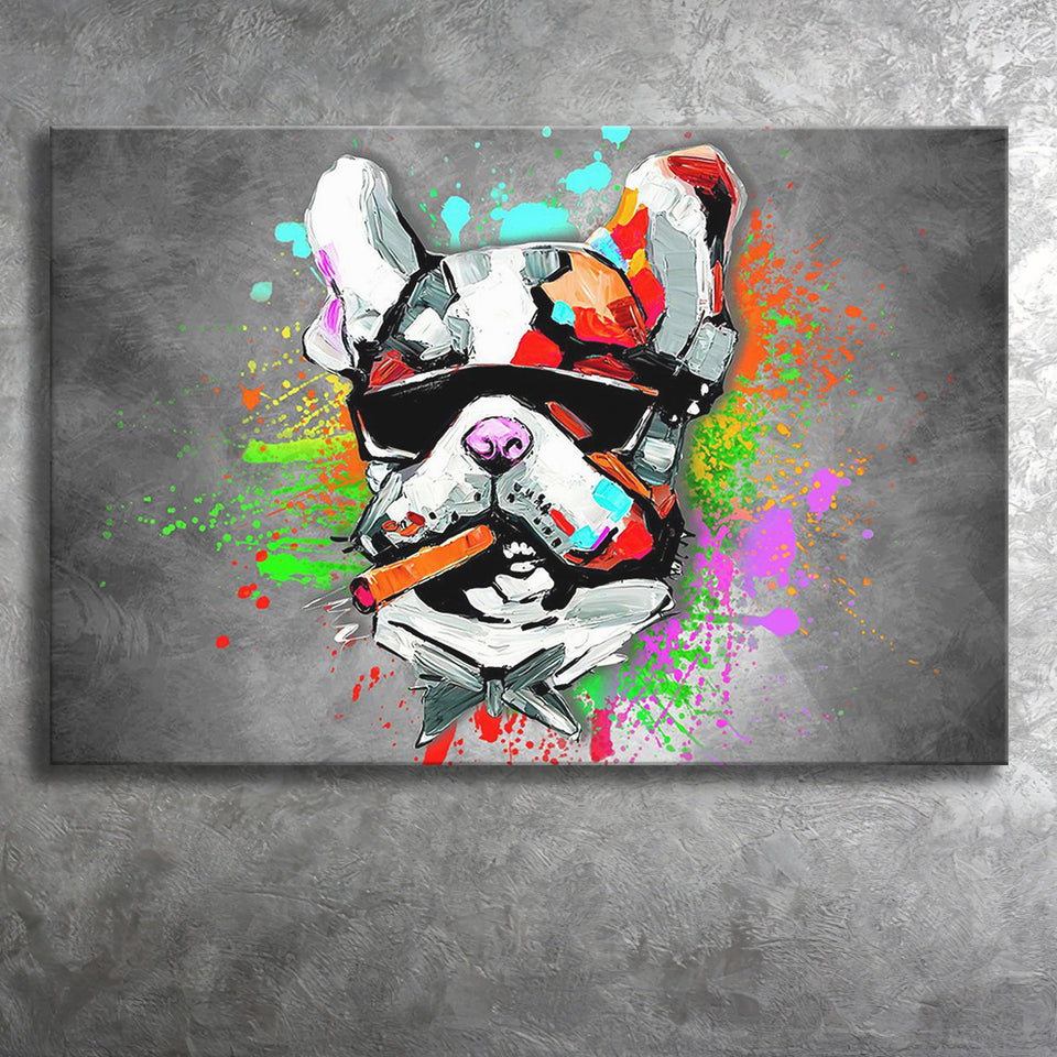 Bulldog Colorful Smoking Art Canvas Prints Wall Art Decor - Painting Canvas, Home Decor, Art Print, Art For Sale