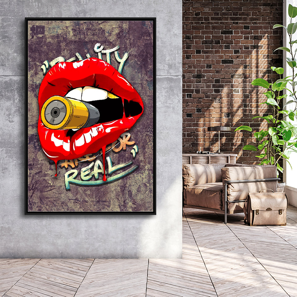 Bullet Lips Pop Art Framed Canvas Prints Wall Art Decor - Painting Canvas, Floating Frame, Framed Picture