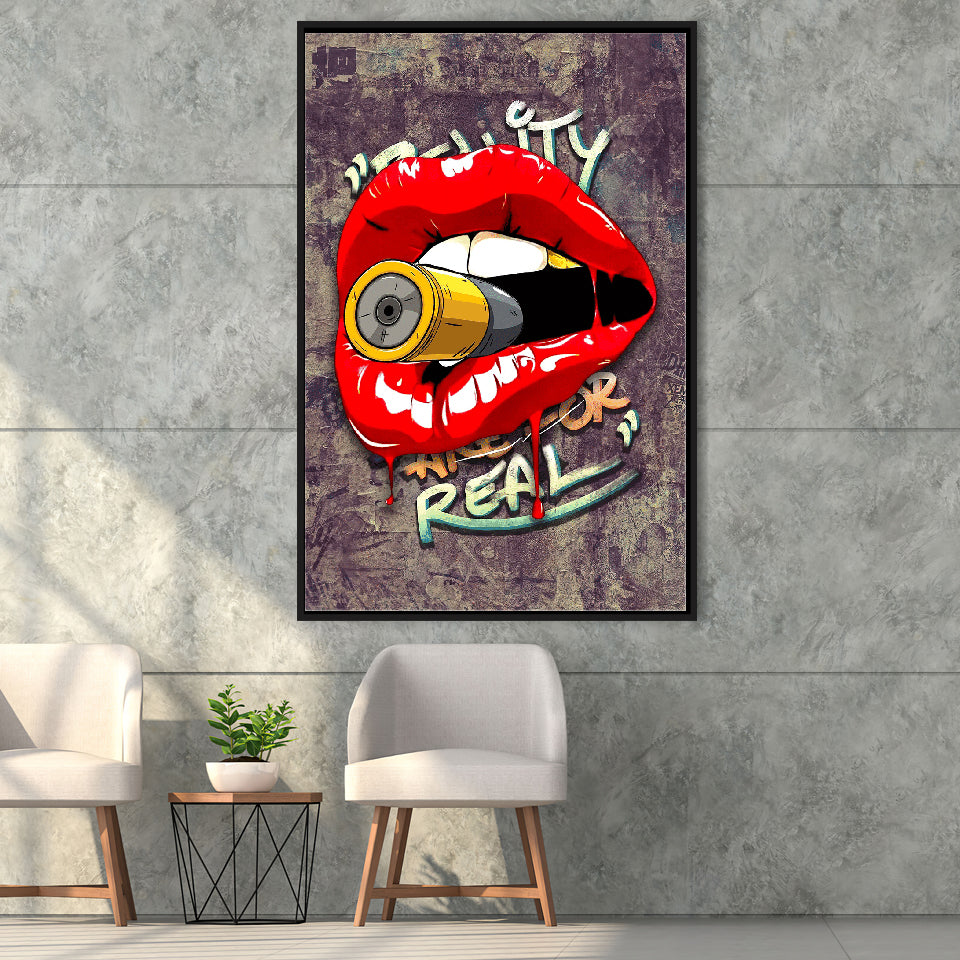 Bullet Lips Pop Art Framed Canvas Prints Wall Art Decor - Painting Canvas, Floating Frame, Framed Picture