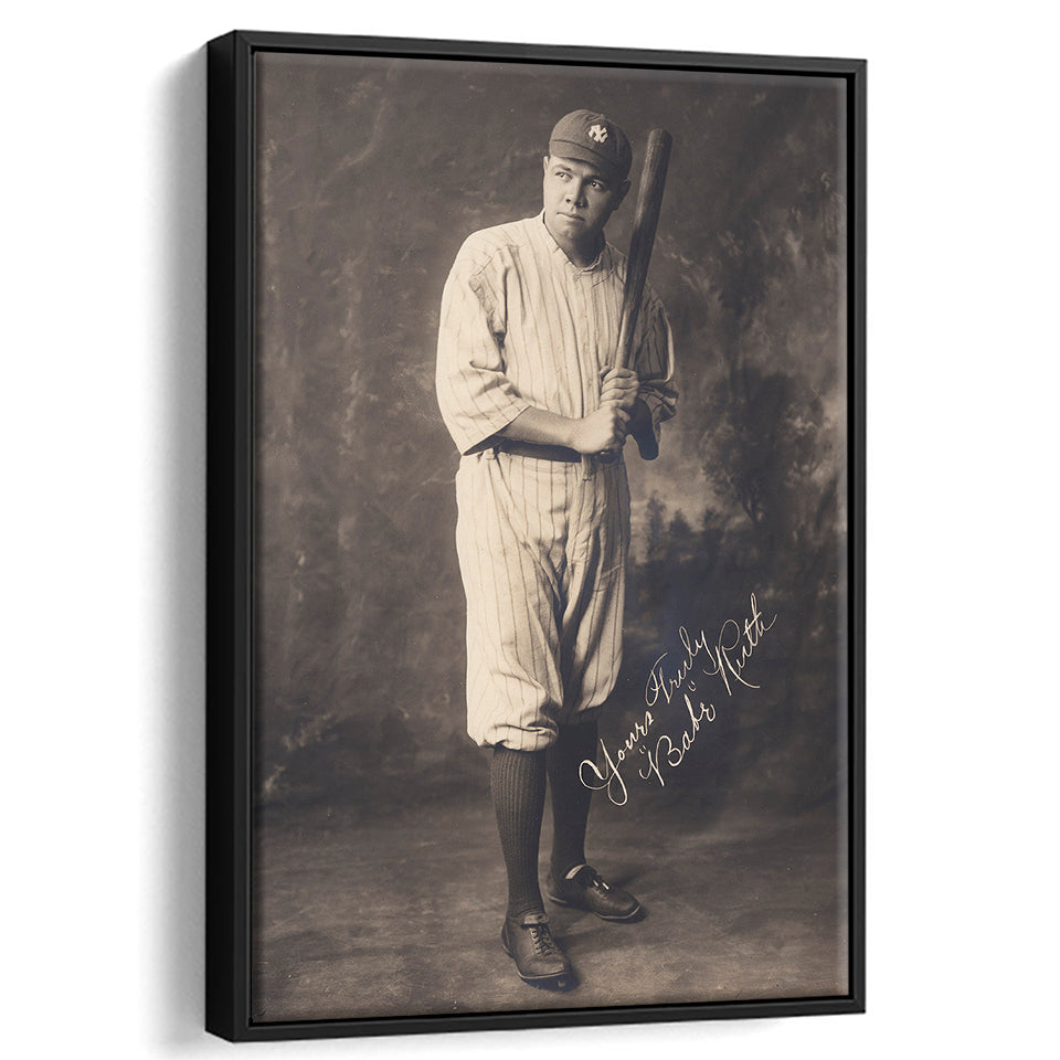 Babe Ruth Black And White Print, The Bambino Framed Canvas Prints Wall Art Home Decor, Floating Frame