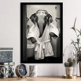 Baby Elephant Wearing Bathrobe In Bathroom Art, Painting Art, Framed Art Prints Wall Decor