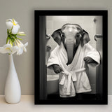 Baby Elephant Wearing Bathrobe In Bathroom Art, Painting Art, Framed Art Prints Wall Decor