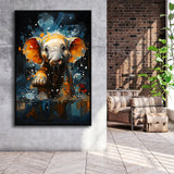 Baby Elephant Cute In Bathroom Framed Canvas Prints Wall Art Home Decor, Painting Canvas, Floating Frame