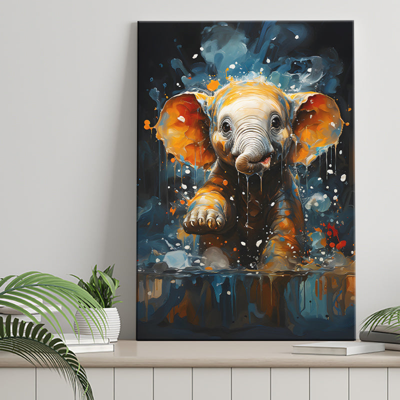 Baby Elephant Cute In Bathroom Canvas Prints Wall Art Home Decor, Painting Canvas, Living Room Wall Decor