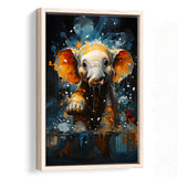 Baby Elephant Cute In Bathroom Framed Canvas Prints Wall Art Home Decor, Painting Canvas, Floating Frame