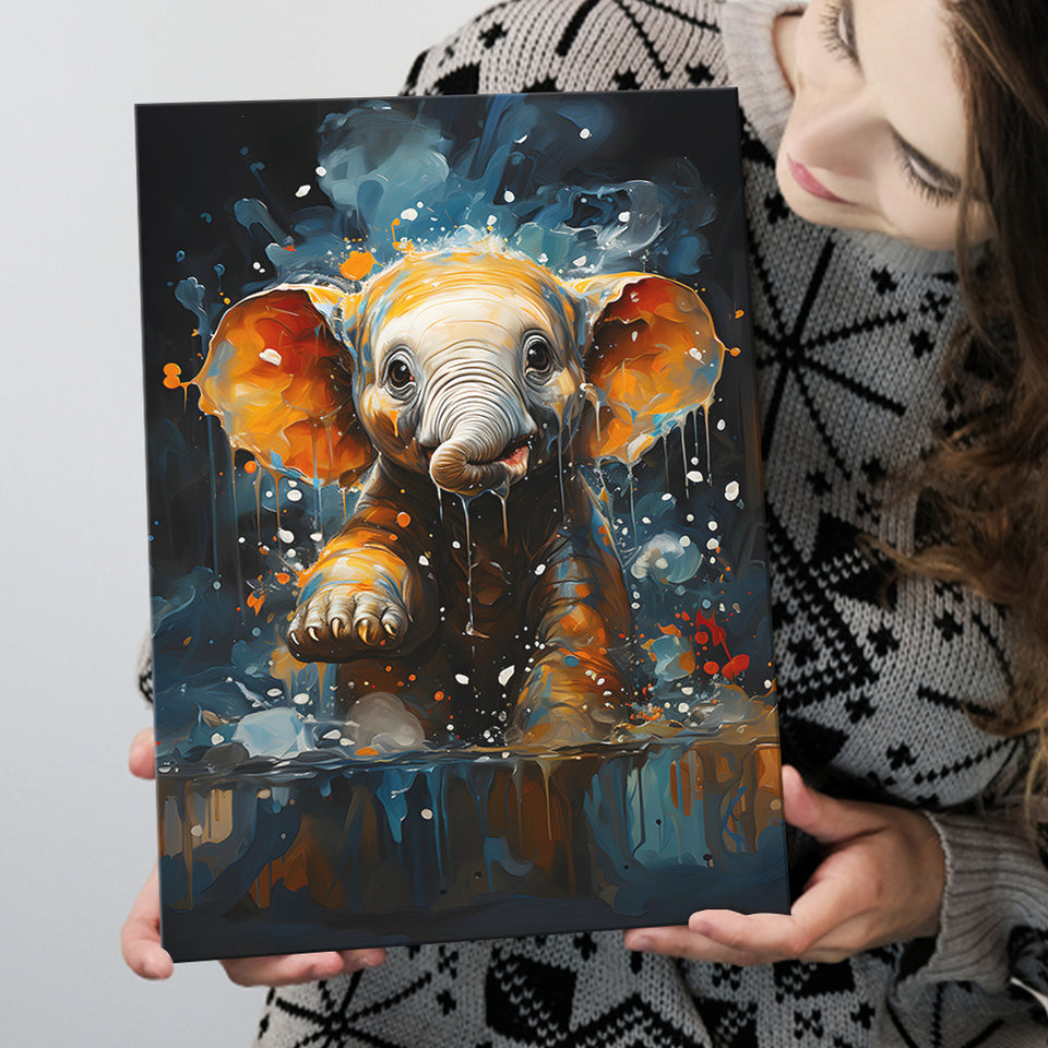 Baby Elephant Cute In Bathroom Canvas Prints Wall Art Home Decor, Painting Canvas, Living Room Wall Decor