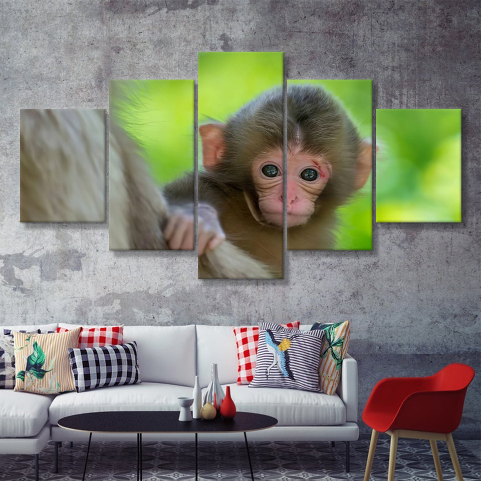 Baby Monkey 5 Pieces Canvas Prints Wall Art - Painting Canvas, Multi Panel, Wall Decor, Canvas Art