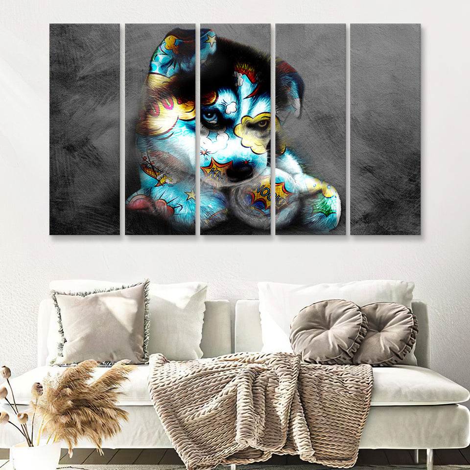 Baby Puppy Pop Art Pet Lover Canvas 5 Piece B Prints Wall Art Decor - Painting Canvas, Multi Panels, Canvas Prints