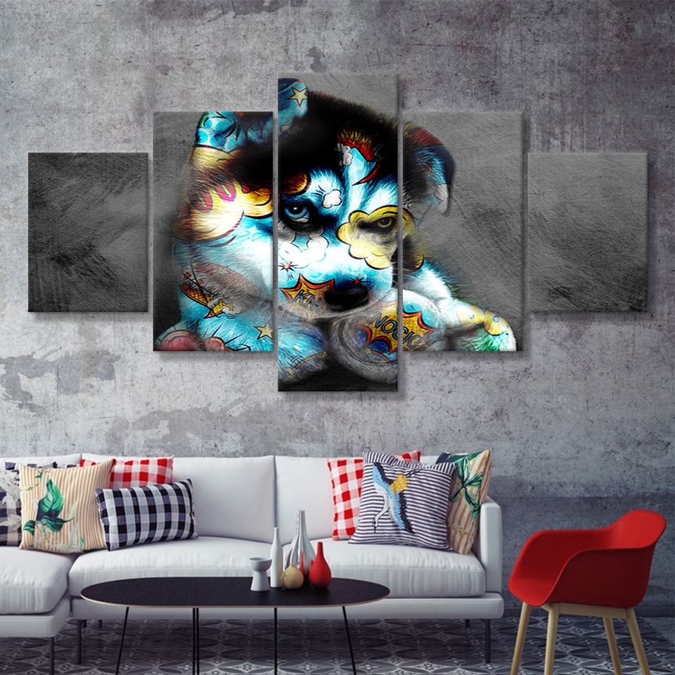 Baby Puppy Pop Art Pet Lover Canvas 5 Pieces Prints Wall Art Decor - Painting Canvas, Multi Panels, Canvas Print