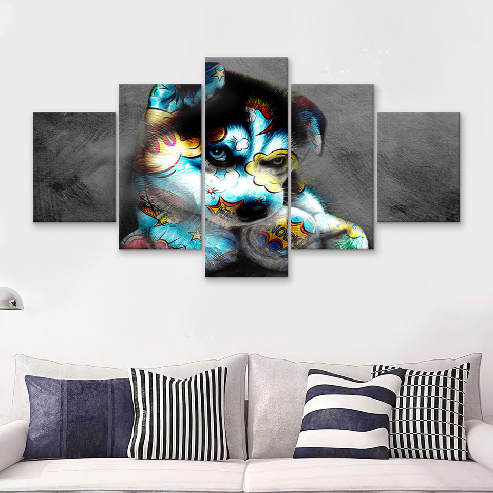 Baby Puppy Pop Art Pet Lover Canvas 5 Pieces Prints Wall Art Decor - Painting Canvas, Multi Panels, Canvas Print