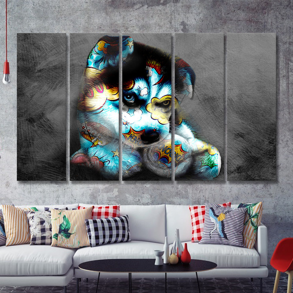 Baby Puppy Pop Art Pet Lover Canvas 5 Piece B Prints Wall Art Decor - Painting Canvas, Multi Panels, Canvas Prints