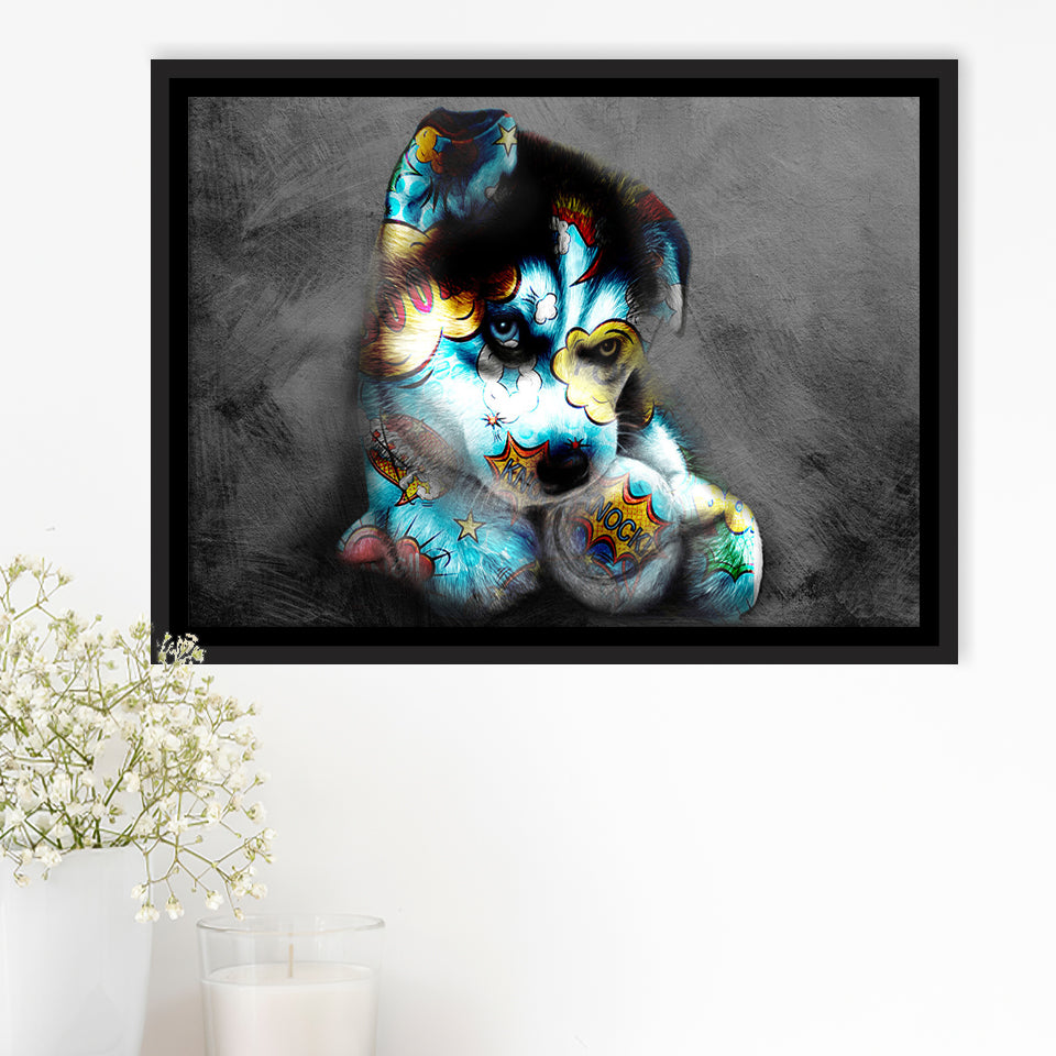 Baby Puppy Pop Art Pet Lover Framed Canvas Prints Wall Art Decor - Painting Canvas, Floating Frame, Framed Picture