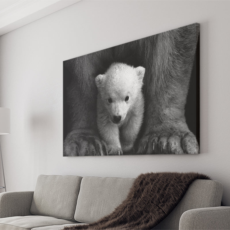 Baby Polar Bear, Animal Black And White, Canvas Prints Wall Art Home Decor
