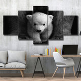 Baby Polar Bear, Animal Black And White, Multi Panels, 5 Pieces, Canvas Prints Wall Art Home Decor