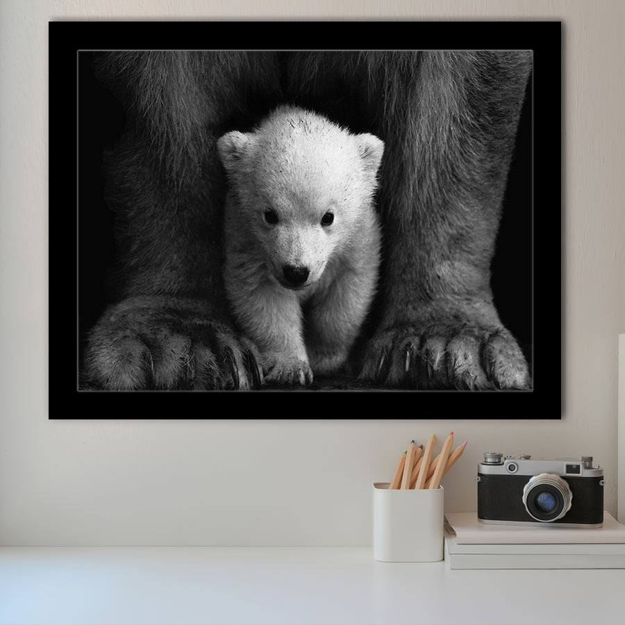 Baby Polar Bear, Animal Black And White, Framed Art Prints Wall Art Home Decor, Ready to Hang