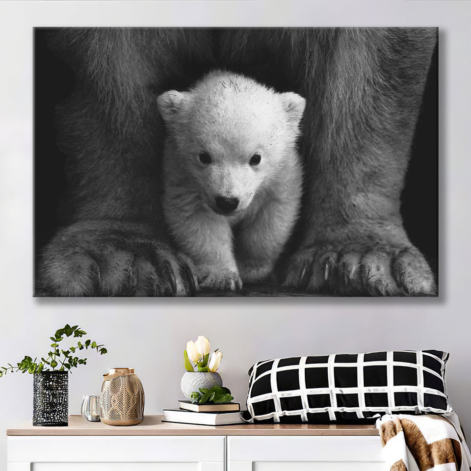 Baby Polar Bear, Animal Black And White, Canvas Prints Wall Art Home Decor